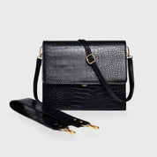 Aven Compacte crossbody schoudertas met crocoprint in leer