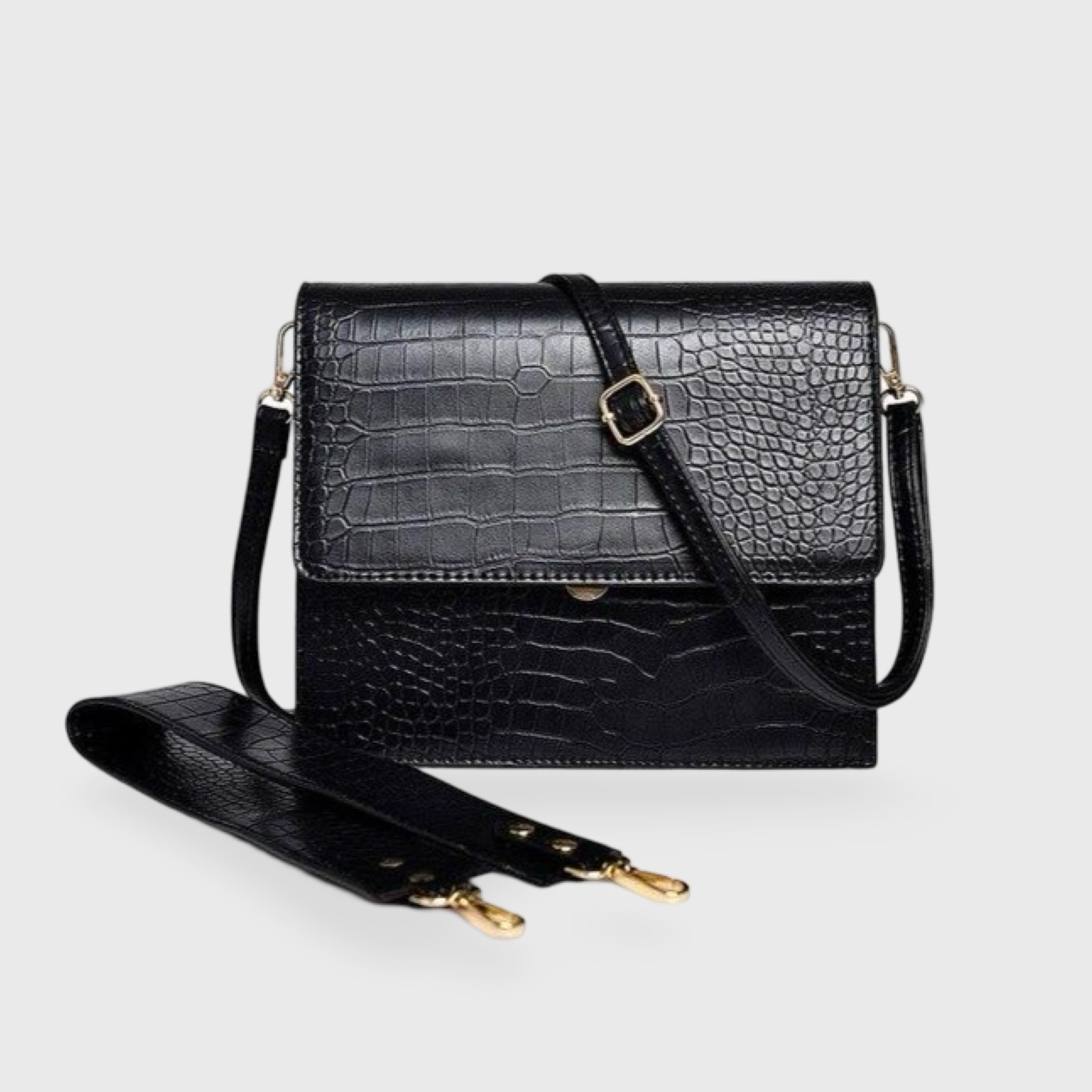 Aven Compacte crossbody schoudertas met crocoprint in leer