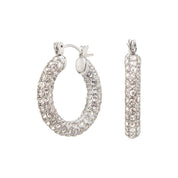 Silver hoop earrings with pave crystals side view