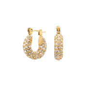 Gold hoop earrings with pave crystals front view
