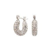 Silver hoop earrings with pave crystals front view