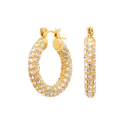 Gold hoop earrings with pave crystals side view