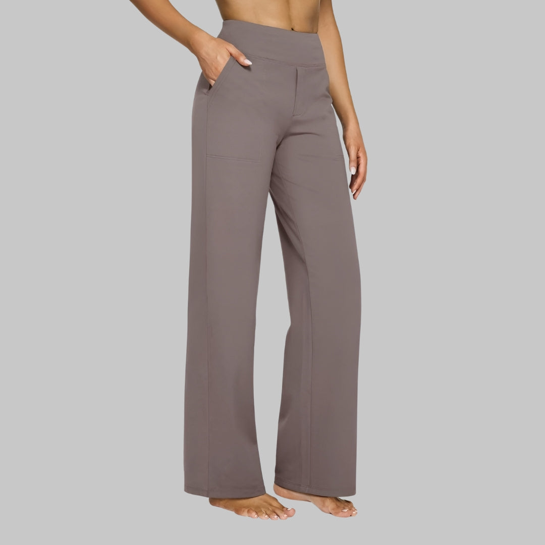 Damesbroek comfort fit taupe stretchstof front view