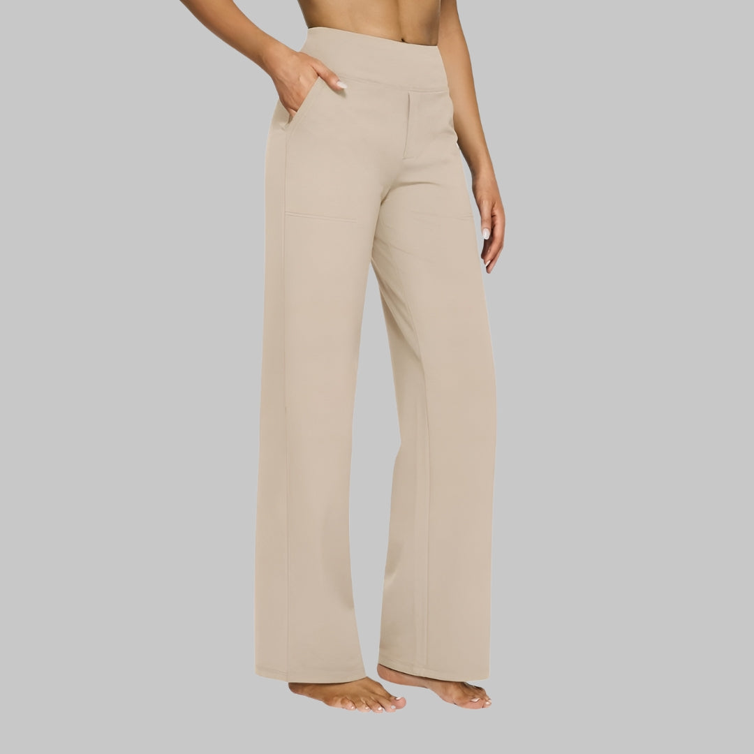 Broek dames beige comfort fit zij profiel