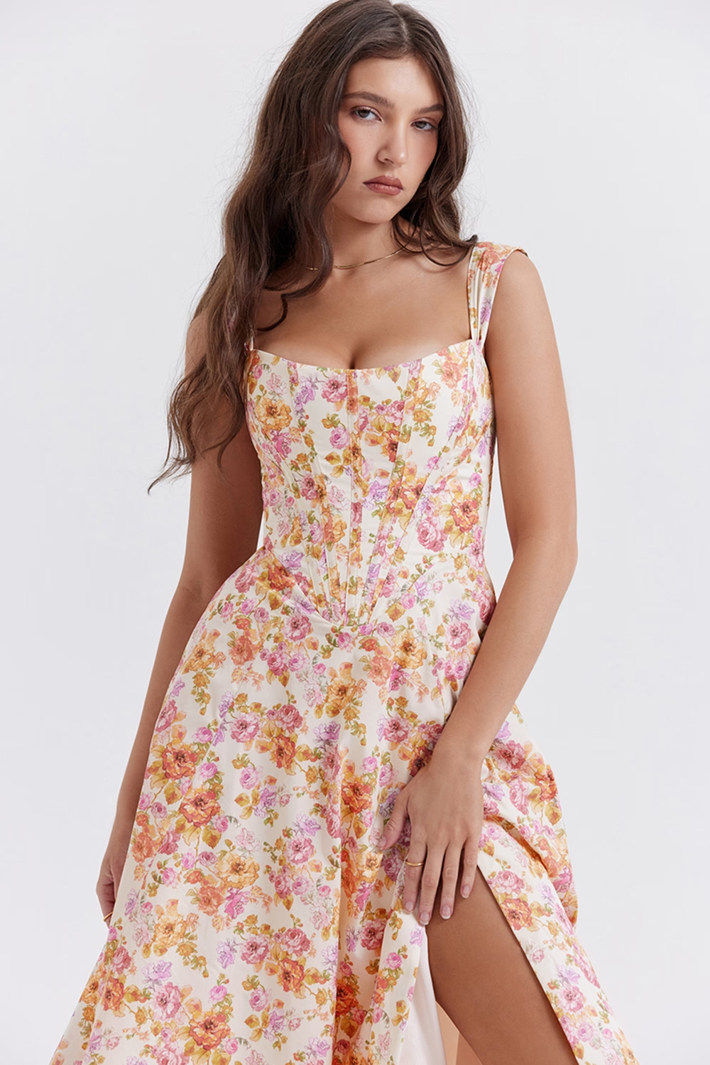 Lina | Dames Midi Jurk - Elegante Bloemenprint, Flatterend Silhouet 0