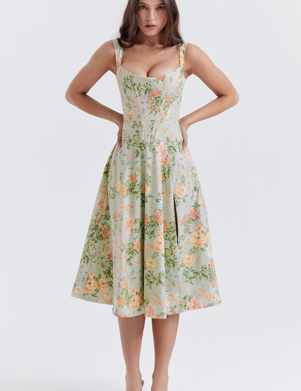 Lina | Dames Midi Jurk - Elegante Bloemenprint, Flatterend Silhouet 1