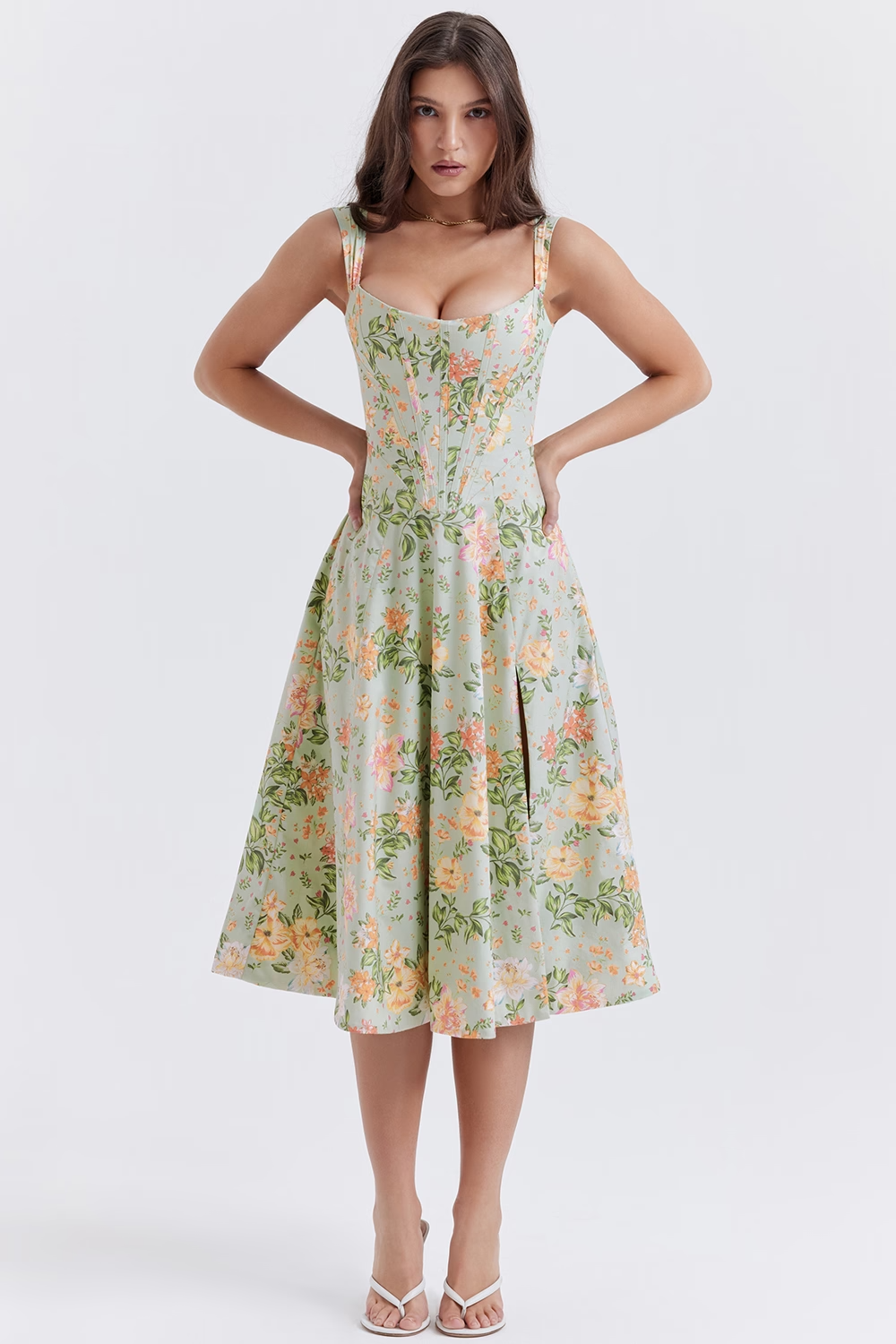 Lina | Dames Midi Jurk - Elegante Bloemenprint, Flatterend Silhouet 1