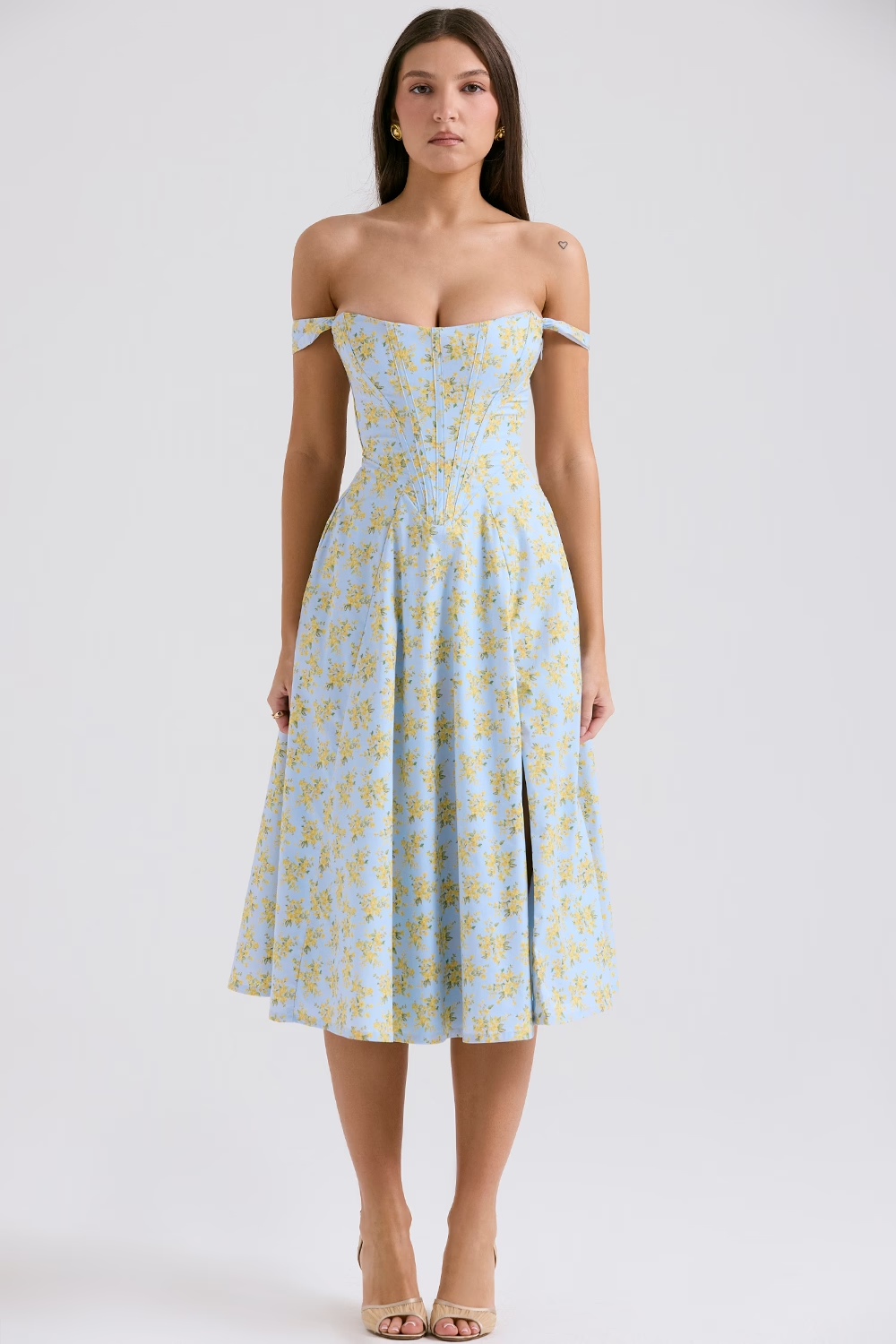 Lina | Dames Midi Jurk - Elegante Bloemenprint, Flatterend Silhouet 10