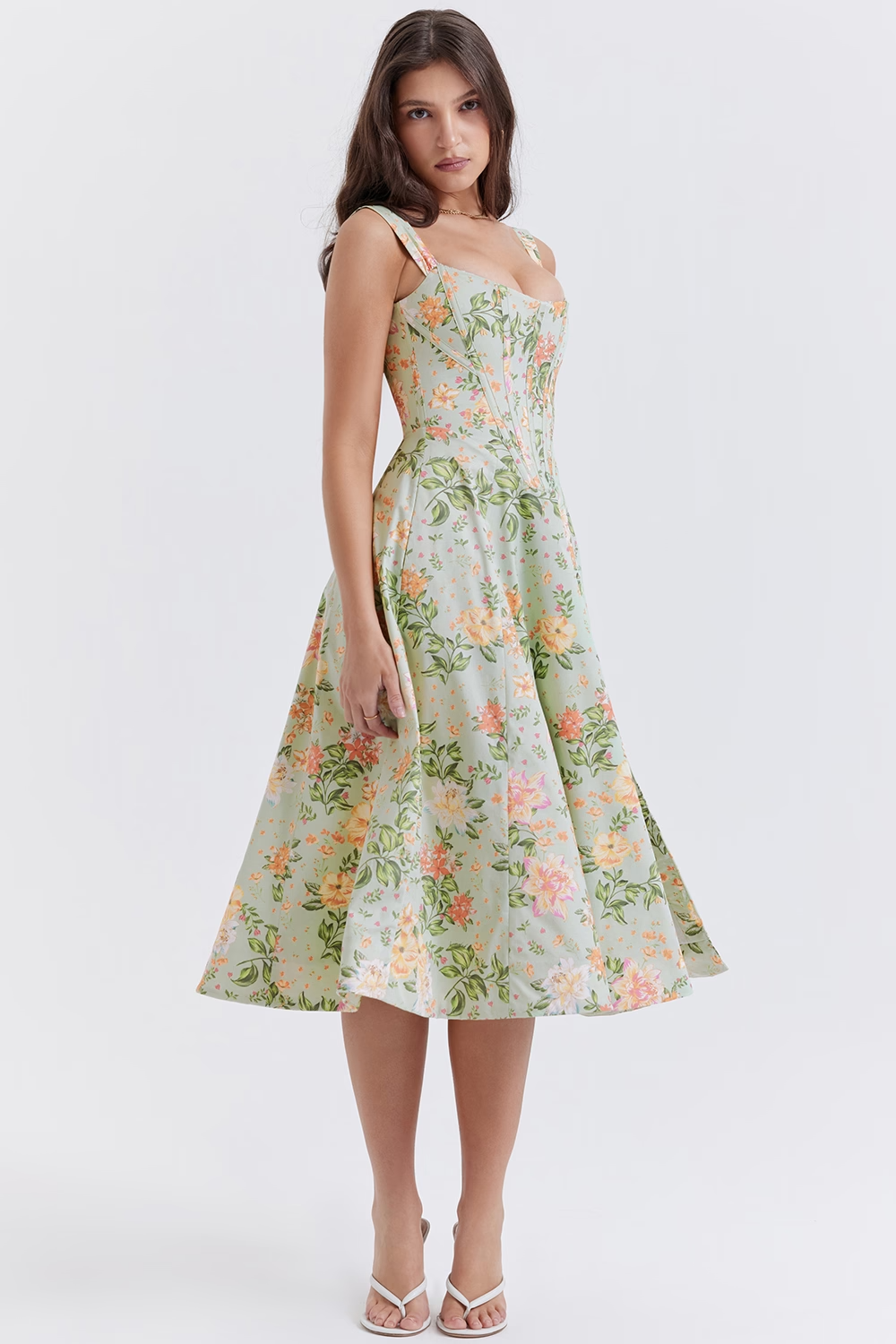 Lina | Dames Midi Jurk - Elegante Bloemenprint, Flatterend Silhouet 4