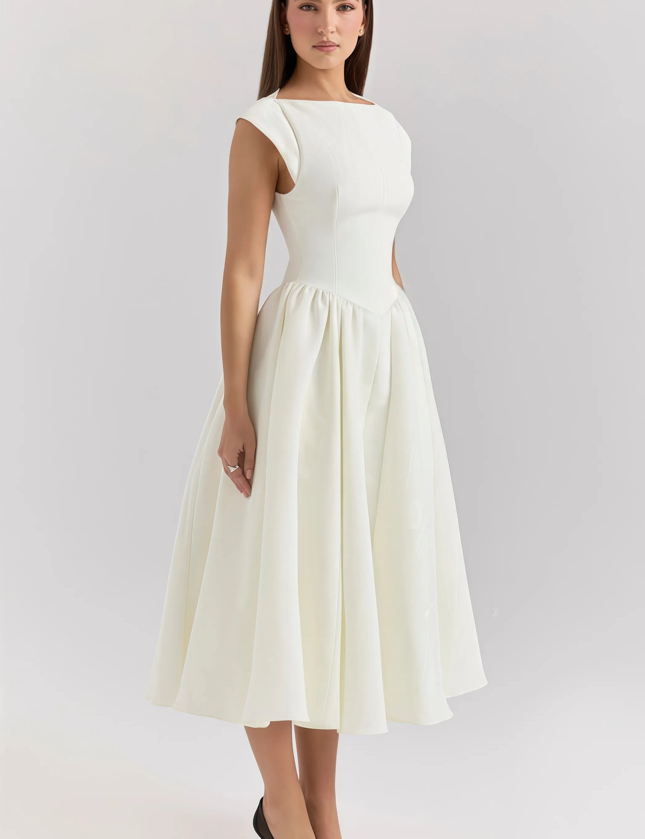 Livia | Dames Midi Jurk - Elegante Ruches, Hoogwaardige Stof 0