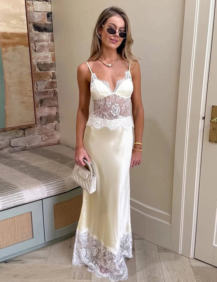 Lora | Dames Gala Jurk - Luxe Satijn en Kant, Off-Shoulder Design 0
