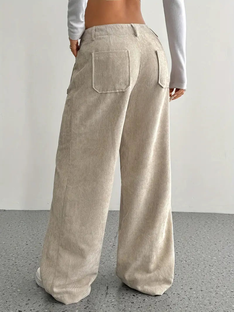 Wide-leg corduroy pants beige back view