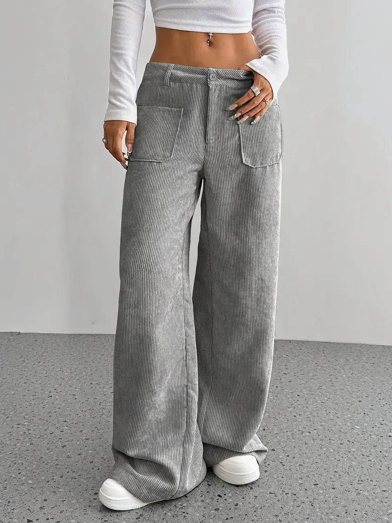 Wide-leg corduroy pants gray front close-up