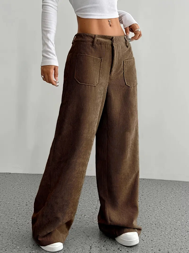 Wide-leg corduroy pants brown front view
