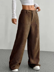 Wide-leg corduroy pants brown front view