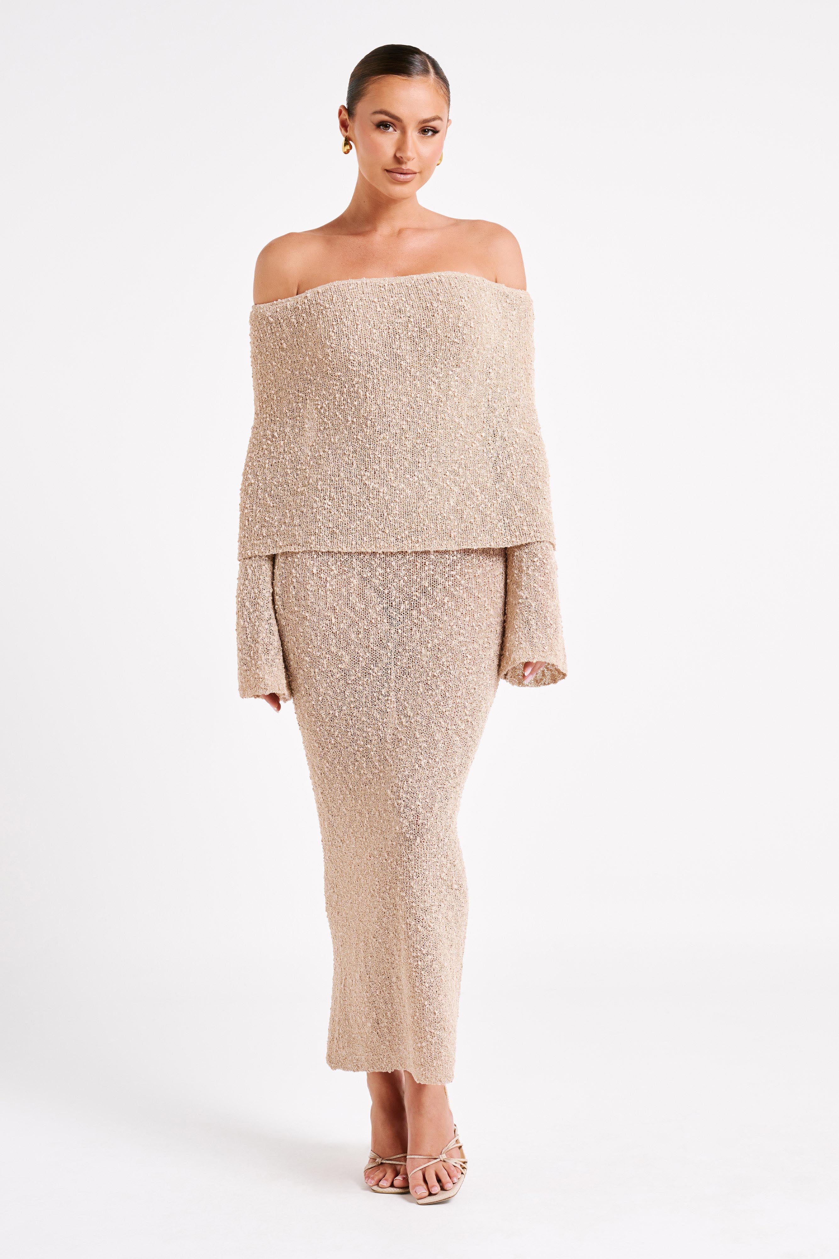 Isaya Maxi-jurk off-shoulder bouclé voor dames