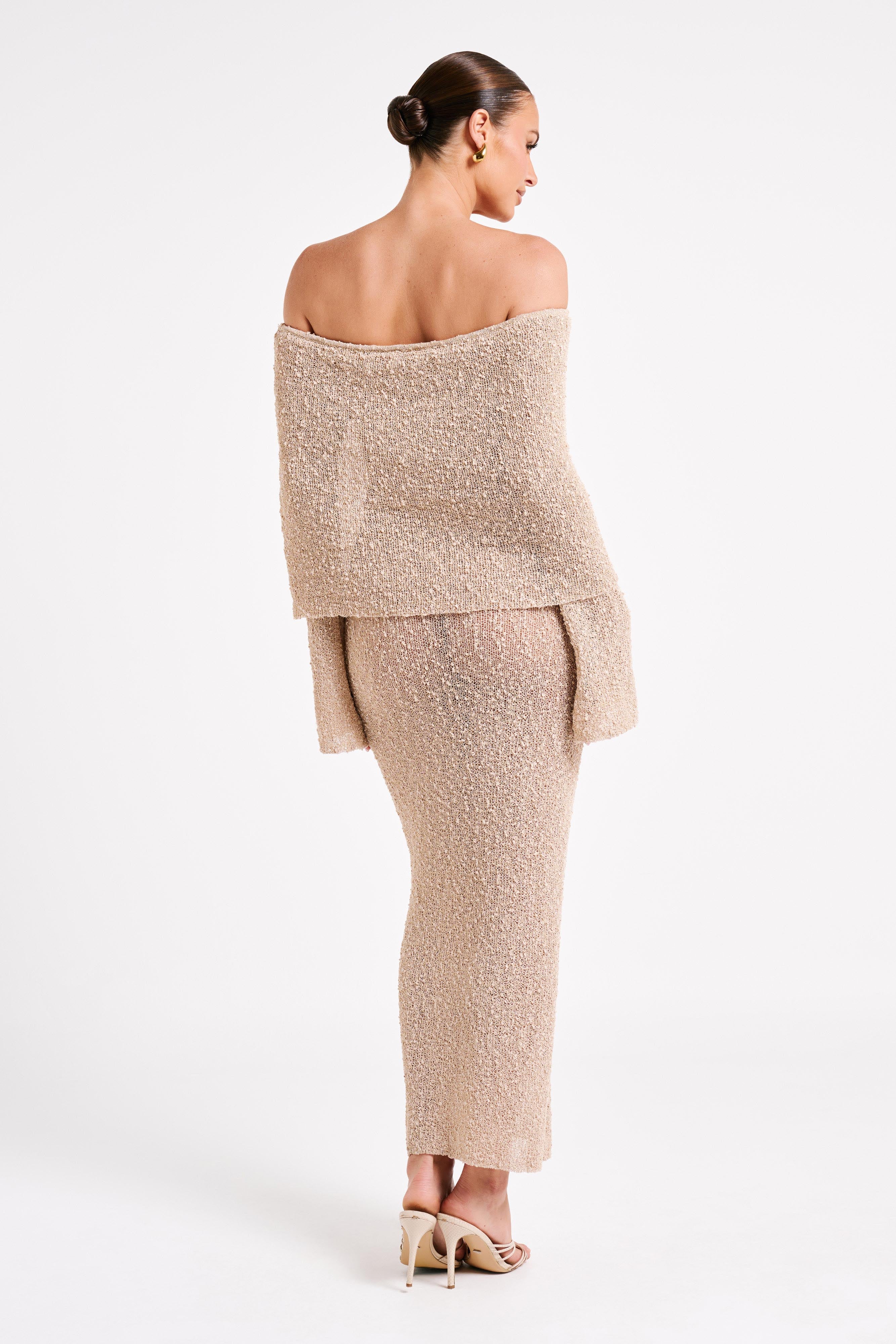 Isaya Maxi-jurk off-shoulder bouclé voor dames