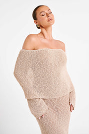 Isaya Maxi-jurk off-shoulder bouclé voor dames