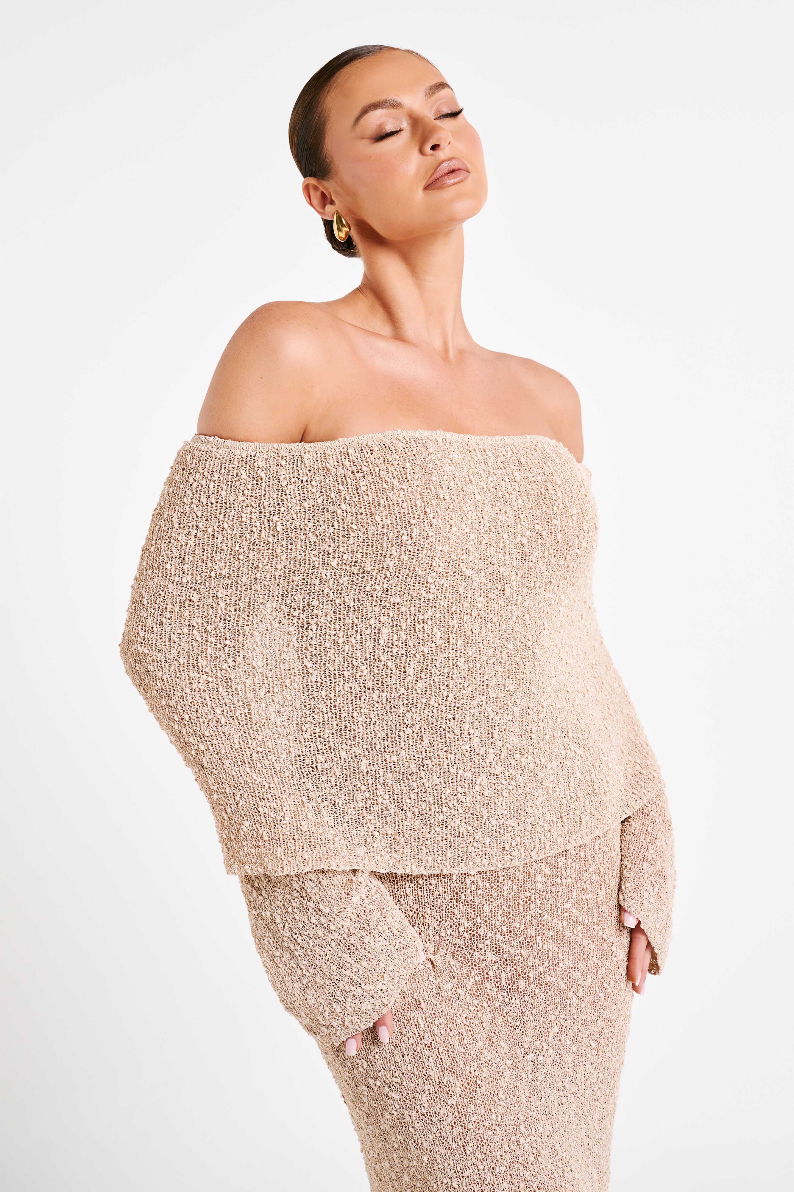 Isaya Maxi-jurk off-shoulder bouclé voor dames