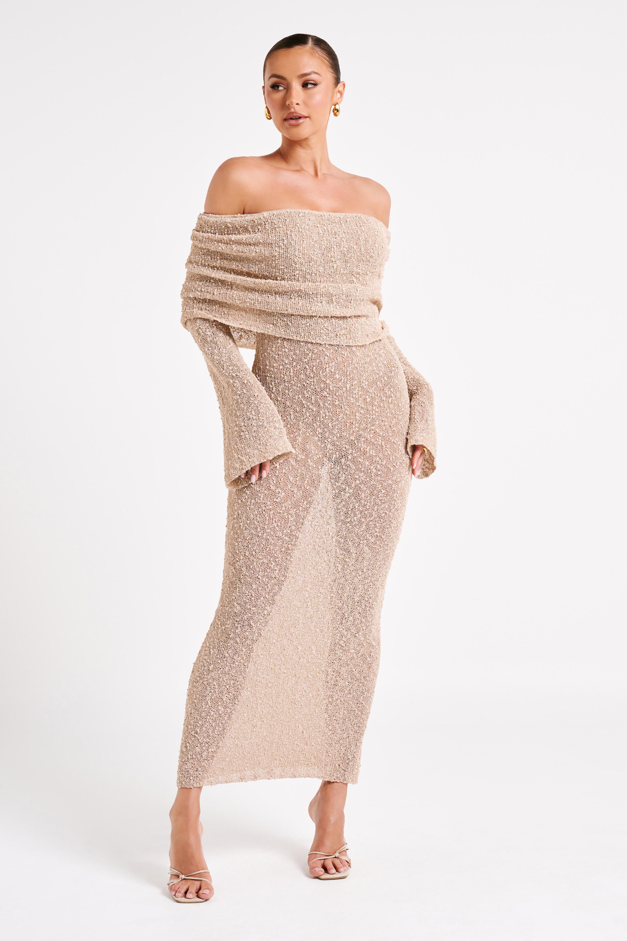 Isaya Maxi-jurk off-shoulder bouclé voor dames