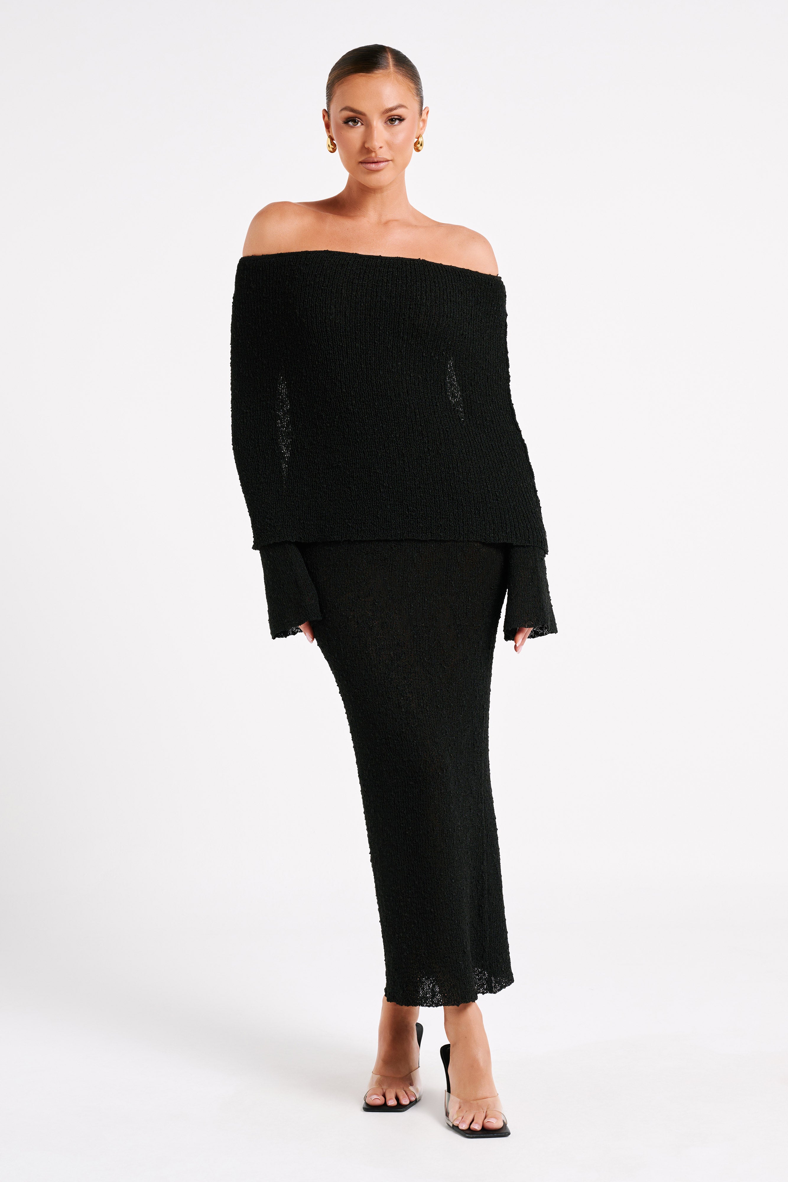 Isaya Maxi-jurk off-shoulder bouclé voor dames