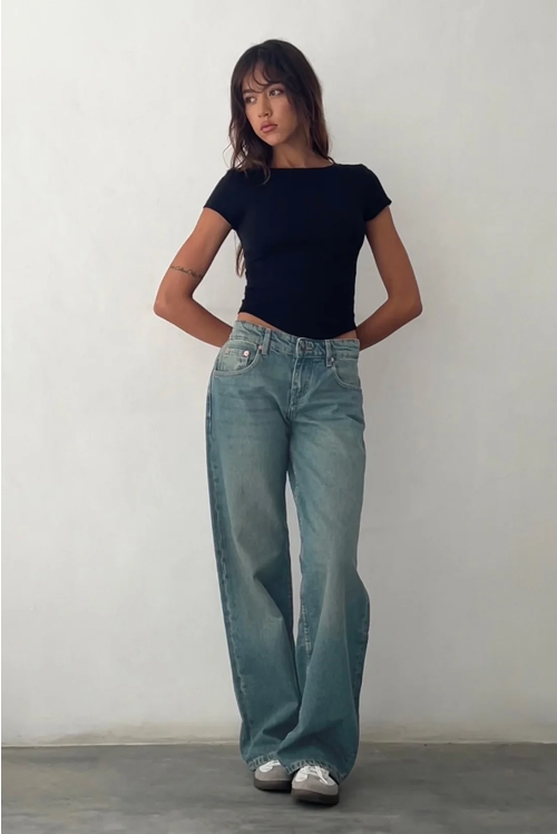 Dames jeans blauw lage taille front view