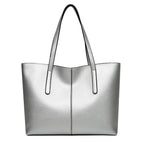 Leren schoudertas zilver met verstelbare riem front view
