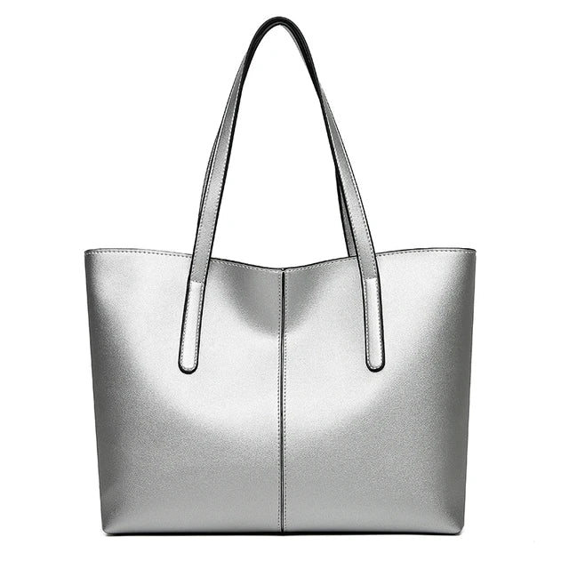 Leren schoudertas zilver met verstelbare riem front view