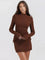 Mini jurk bruin met lange mouwen en hoge hals front view