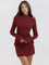 Dames jurk rood met hoge hals en lange mouwen front view