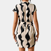 Abstract print dress black and beige back view