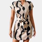 Abstract print dress black and beige full body front view