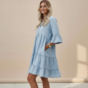 Tess Midi jurk denim met korte mouwen voor dames