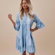 Tess Midi jurk denim met korte mouwen voor dames