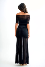 Mira | Dames Maxi Jurk - Off-Shoulder Mesh Met Elegante Plooi Details 1