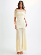 Mira | Dames Maxi Jurk - Off-Shoulder Mesh Met Elegante Plooi Details 2