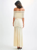 Mira | Dames Maxi Jurk - Off-Shoulder Mesh Met Elegante Plooi Details 5