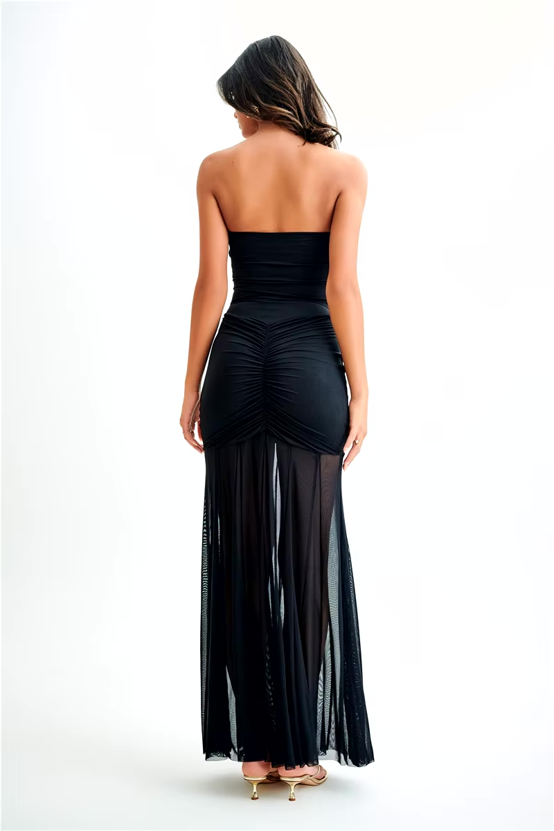 Mira | Dames Maxi Jurk - Off-Shoulder Mesh Met Elegante Plooi Details 8