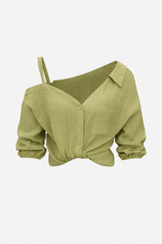 Noa | Asymmetrische Crop Top met Knoopdetail
