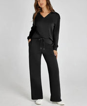 Tweedelige lounge set dames zwart comfortabel front view