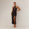Maxi jurk zwart met split en halterhals front view
