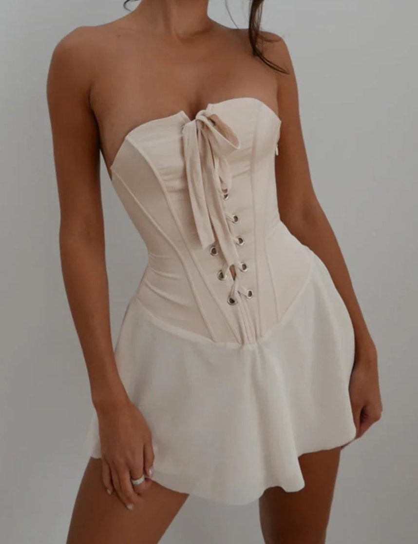 Beige corset dress front view