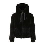 Black teddy jacket with hood and zipper front view
