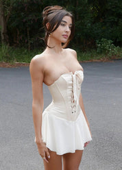 Beige corset dress outdoor front view