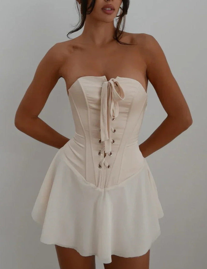 Beige corset dress side view