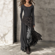 Long dress with asymmetrical leopard print front view