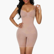 Beige shaping bodysuit model wearing front view