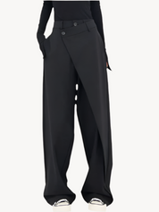 Zwarte oversized pantalon met dubbele knoopdetail vooraanzicht