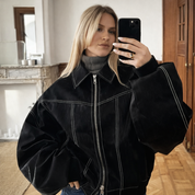 Liora Oversized jas met contrast stiksels van katoenmix voor dames
