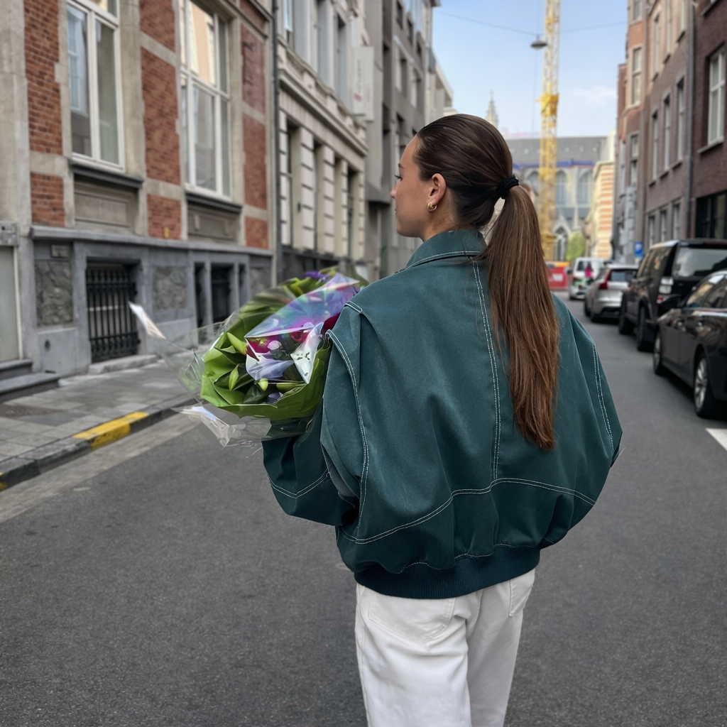 Liora Oversized jas met contrast stiksels van katoenmix voor dames